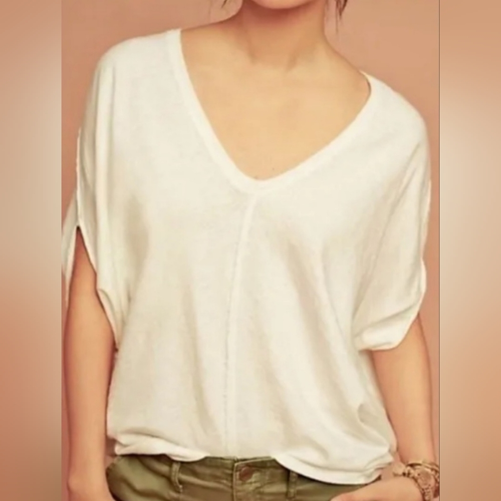 Anthropologie Bordeaux Yellow Batwing Dolman Sleeve Oversized V-Neck Tee - S